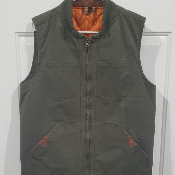 The Unbranded Brand Other - Men's Olive Green Canvas Utility Vest Quilted Inside SMALL